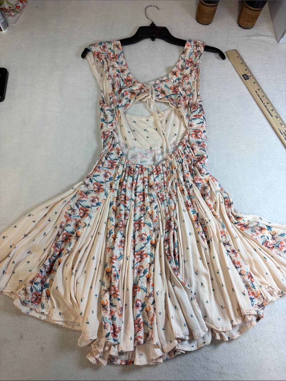Free People Cream Floral Mini Dress with Orange & Teal Flowers - Picture 5 of 13